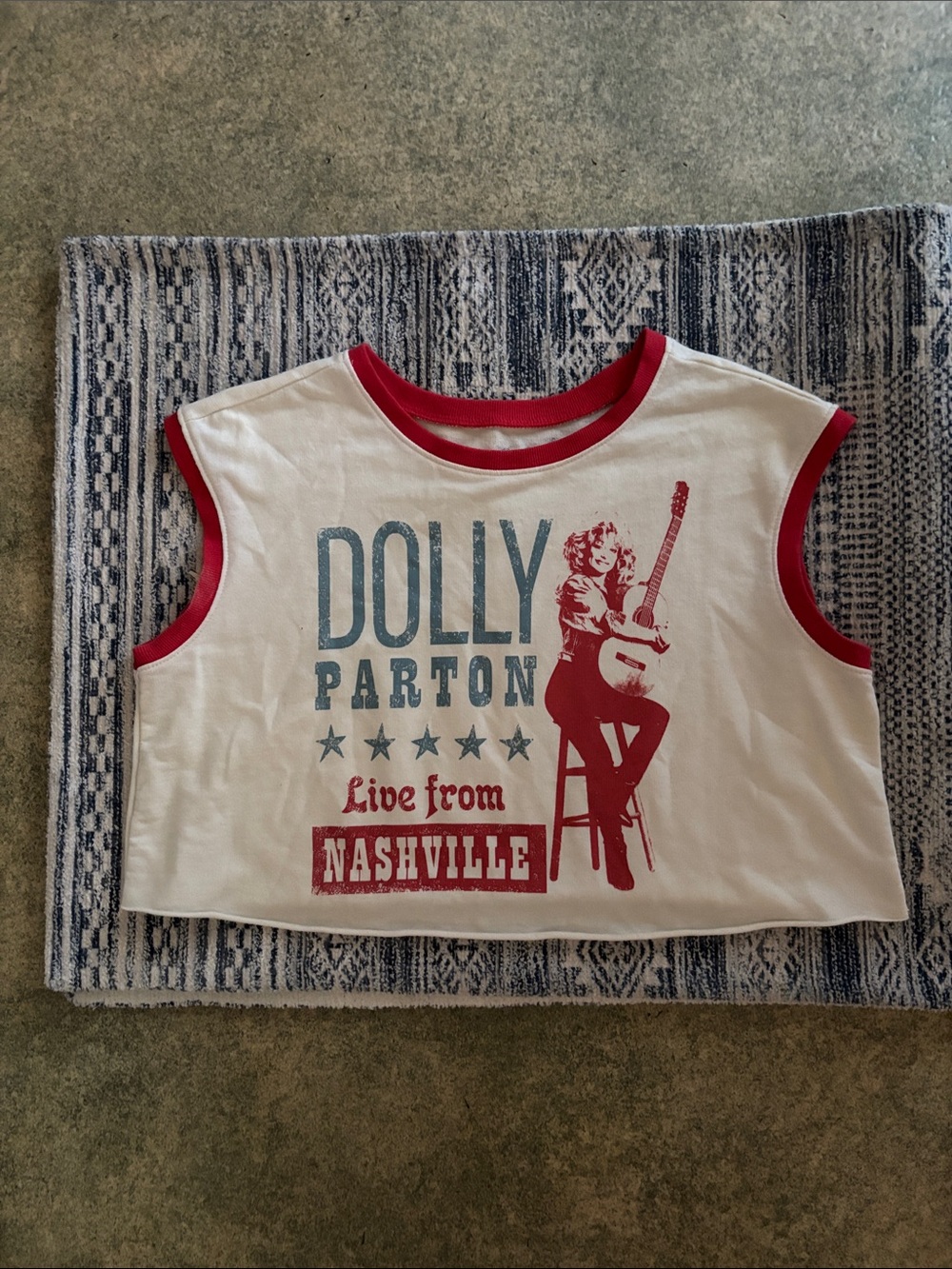 Live from Nashville White & Red Crop Dolly Parton Cropped Top